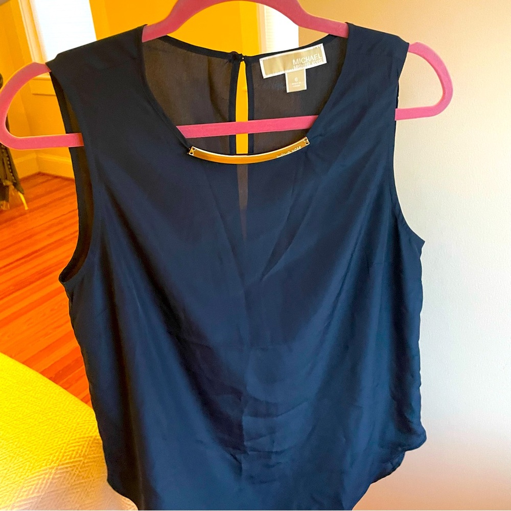 Michael Kors Womens Blouse Sleeveless Gold Necklace Accent